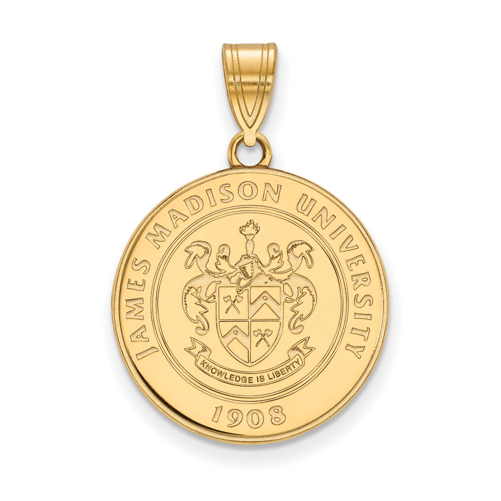 14k Gold Plated Silver James Madison U Large Crest Pendant, Item P17519 by The Black Bow Jewelry Co.