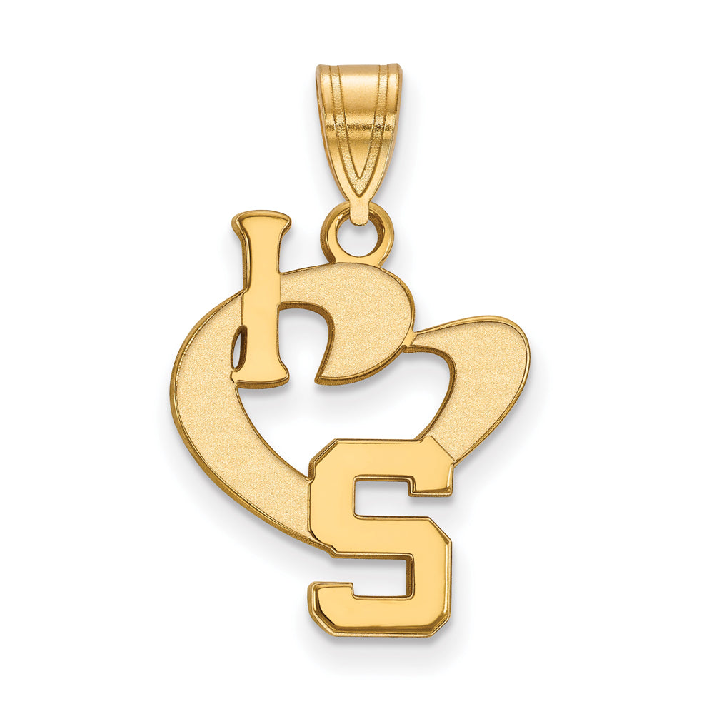14k Gold Plated Silver Michigan State Large I Love Logo Pendant, Item P17552 by The Black Bow Jewelry Co.