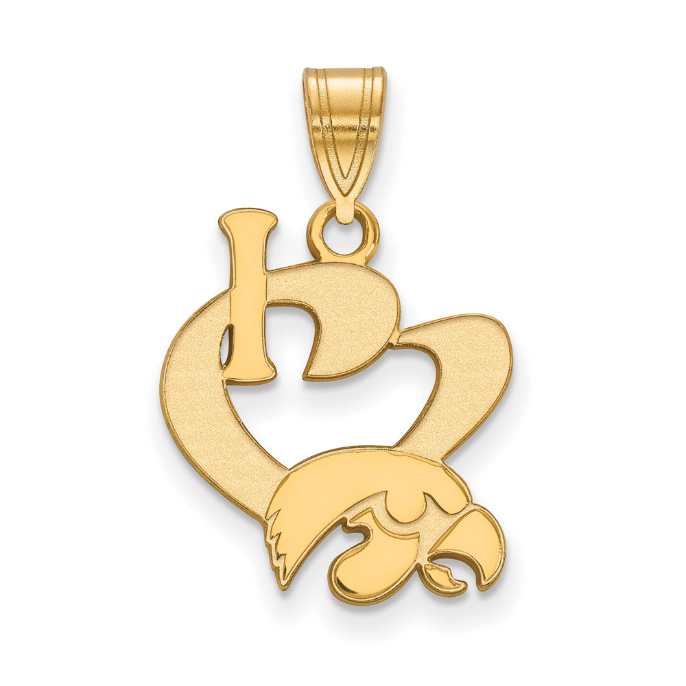 14k Gold Plated Silver U. of Iowa Large I Love Logo Pendant, Item P17558 by The Black Bow Jewelry Co.