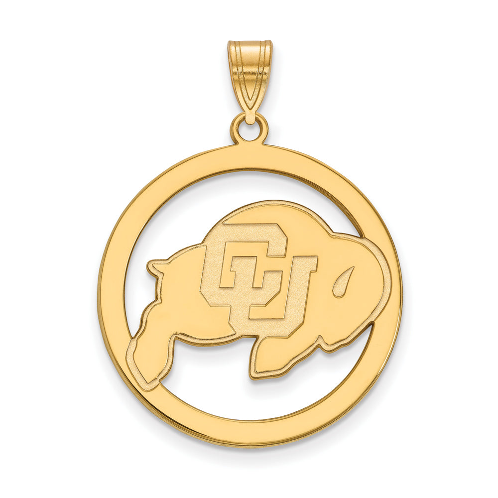 14k Gold Plated Silver U. of Colorado XL Circle Pendant, Item P17574 by The Black Bow Jewelry Co.