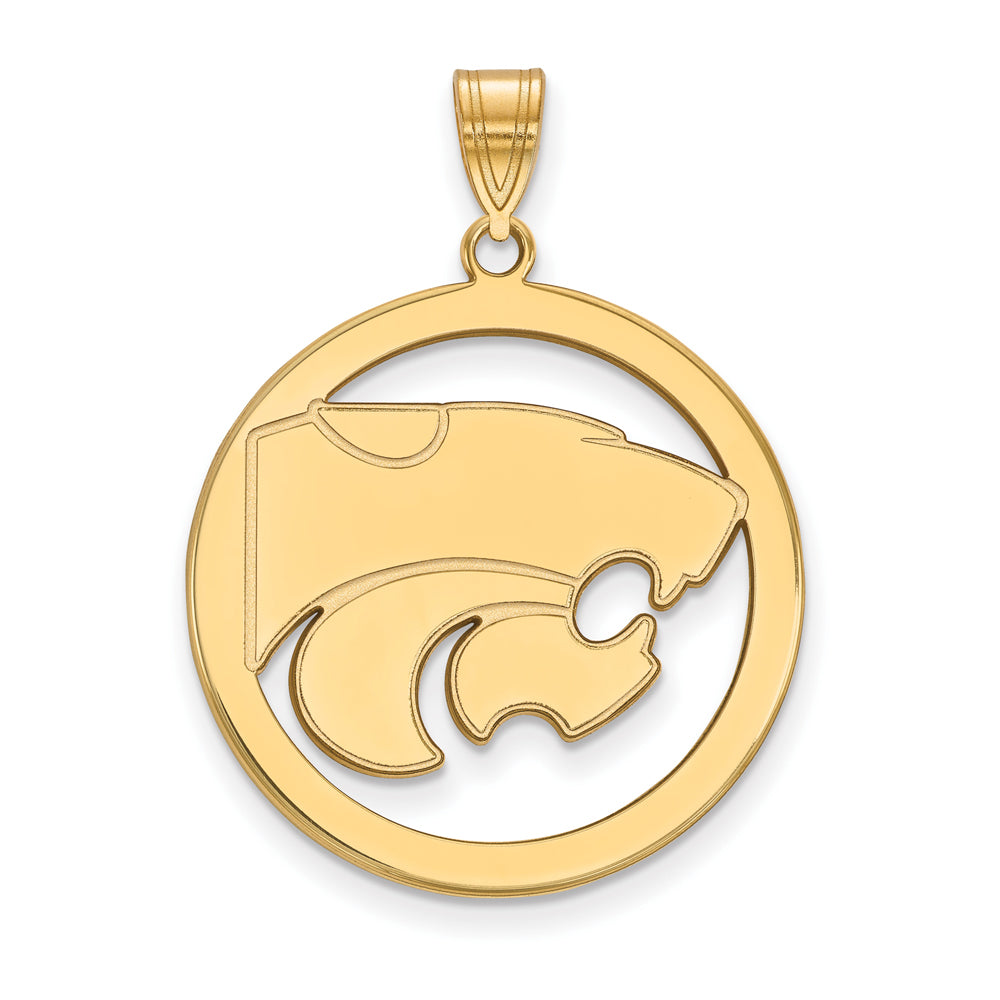 14k Gold Plated Silver Kansas State XL Circle Pendant, Item P17656 by The Black Bow Jewelry Co.