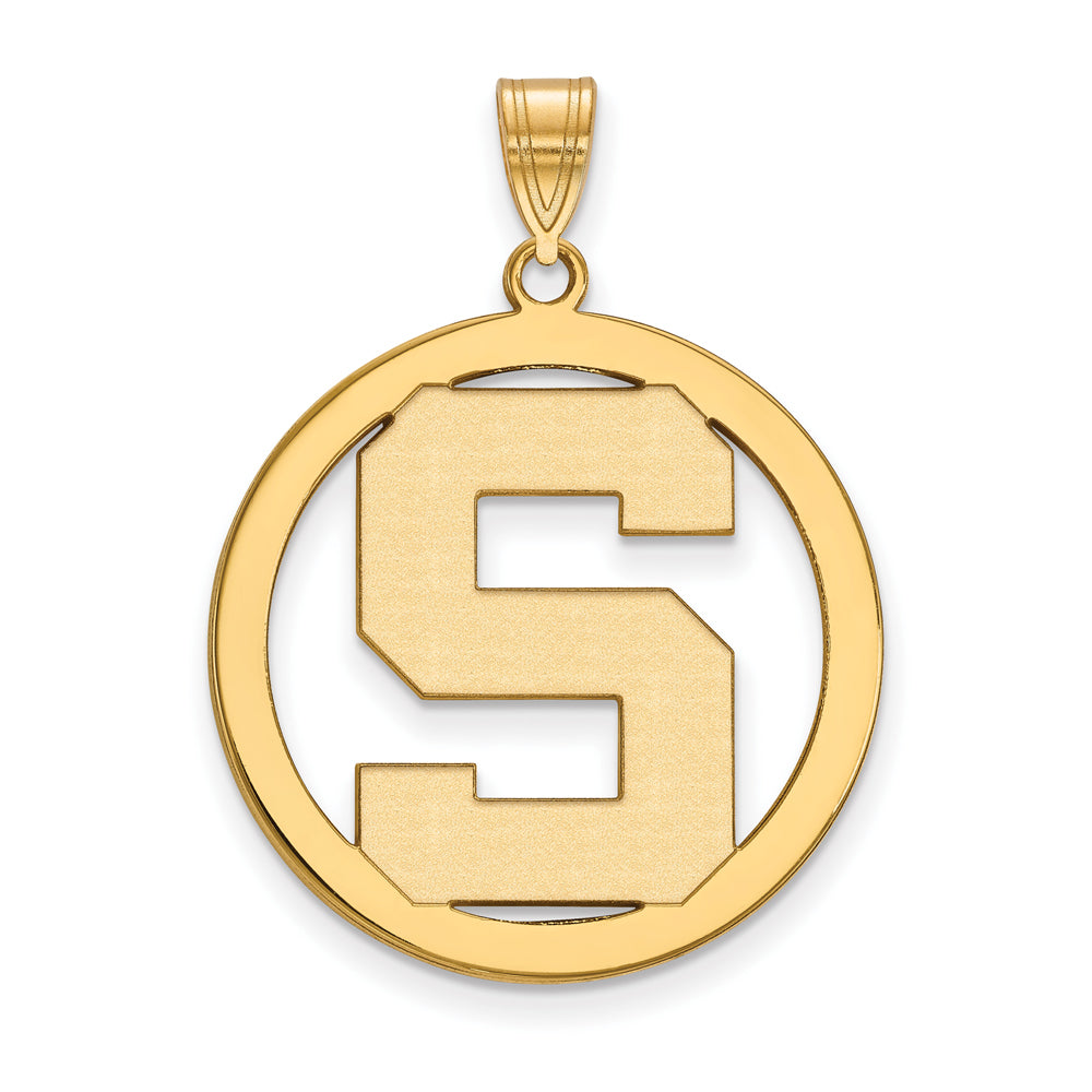 14k Gold Plated Silver Michigan State XL Initial S Circle Pendant, Item P17657 by The Black Bow Jewelry Co.