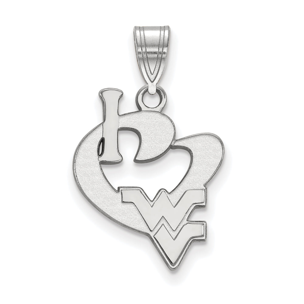Sterling Silver West Virginia U. Large I Love Logo Pendant, Item P18160 by The Black Bow Jewelry Co.