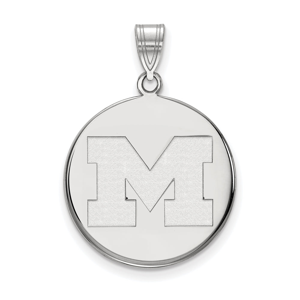 Sterling Silver U. of Michigan Large Initial M Disc Pendant, Item P18314 by The Black Bow Jewelry Co.