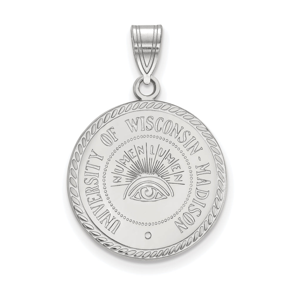 Sterling Silver U. of Wisconsin Large Crest Disc Pendant, Item P18475 by The Black Bow Jewelry Co.