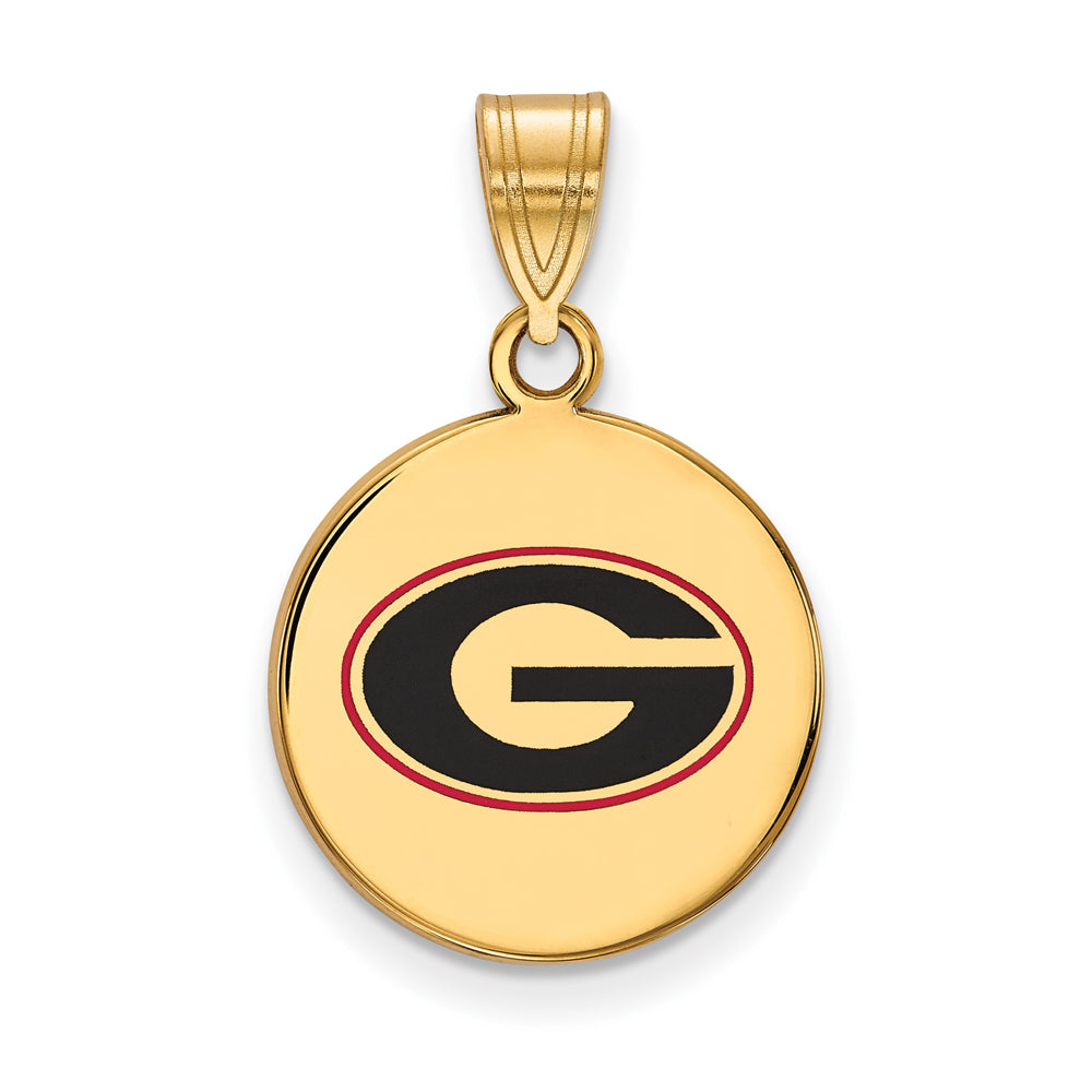 14k Gold Plated Silver U. of Georgia Medium Enamel Disc Pendant, Item P18503 by The Black Bow Jewelry Co.