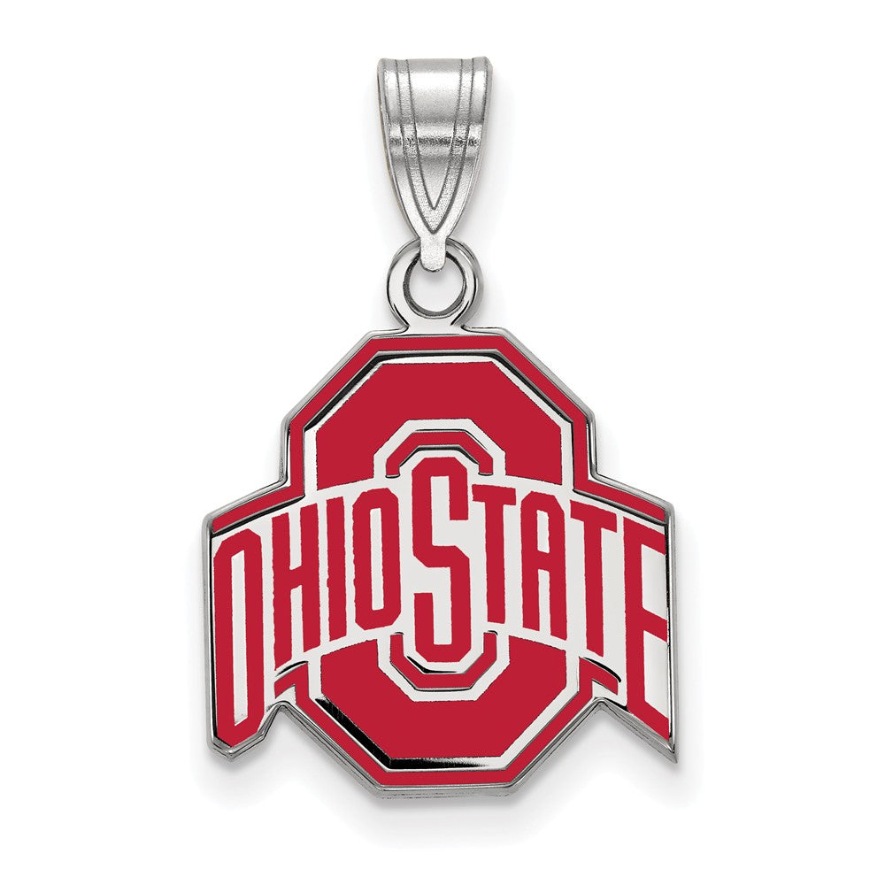 Sterling Silver Ohio State Medium Enamel Logo Pendant, Item P18529 by The Black Bow Jewelry Co.