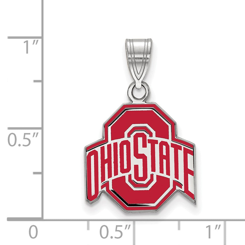 Alternate view of the Sterling Silver Ohio State Medium Enamel Logo Pendant by The Black Bow Jewelry Co.
