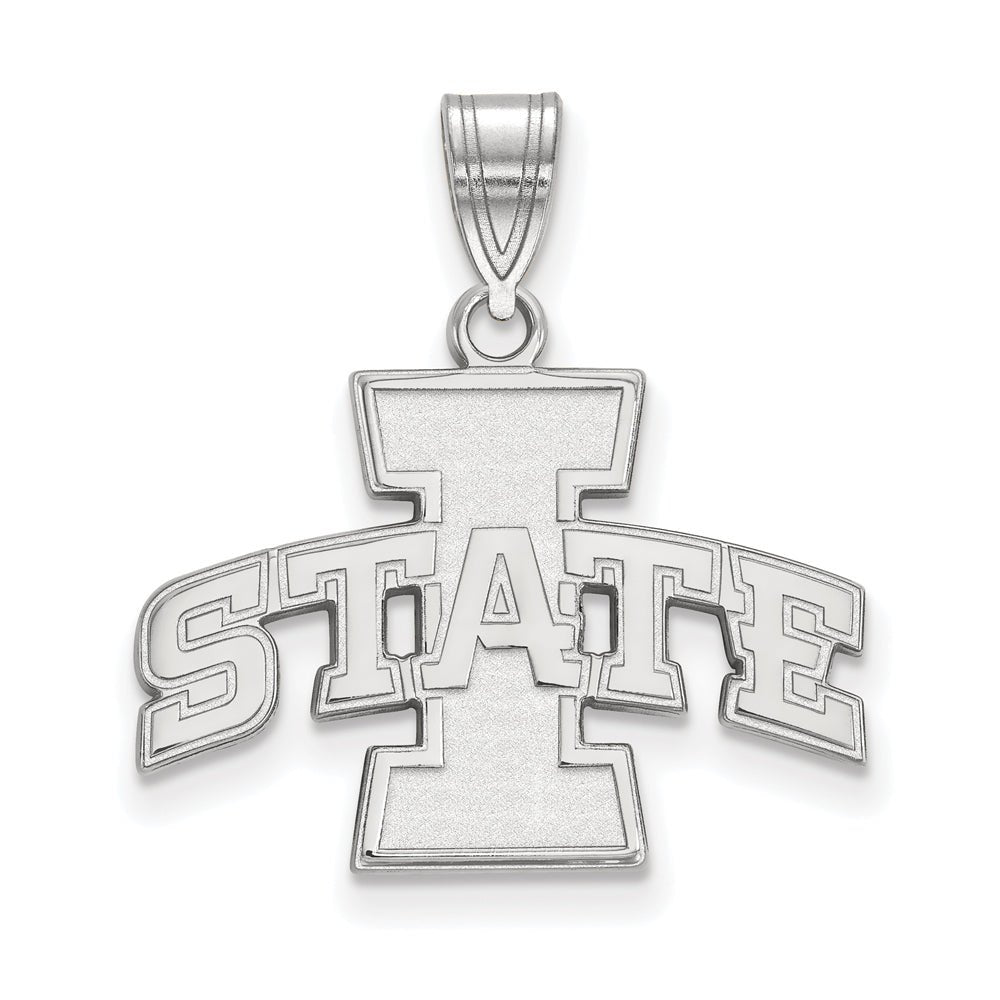 10k White Gold Iowa State Medium &#39;I STATE&#39; Pendant, Item P18608 by The Black Bow Jewelry Co.