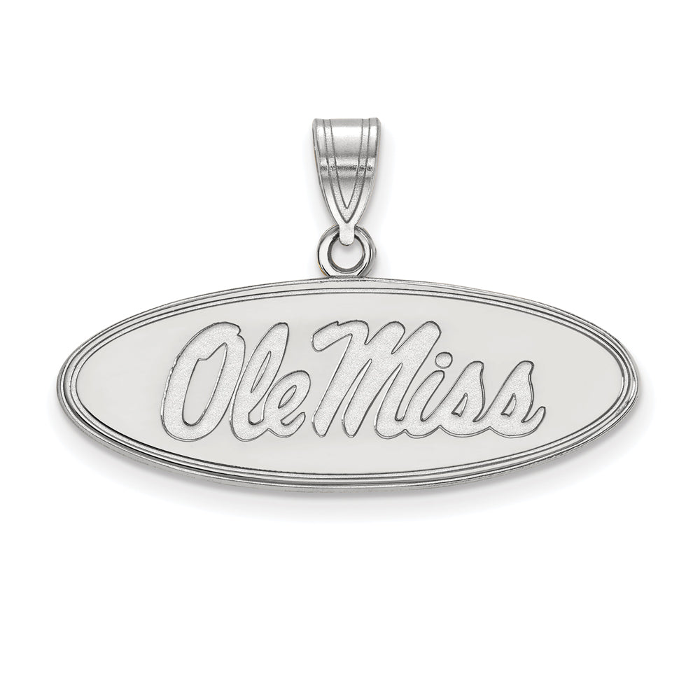 10k White Gold U. of Mississippi Medium Oval &#39;Ole Miss&#39; Pendant, Item P18639 by The Black Bow Jewelry Co.