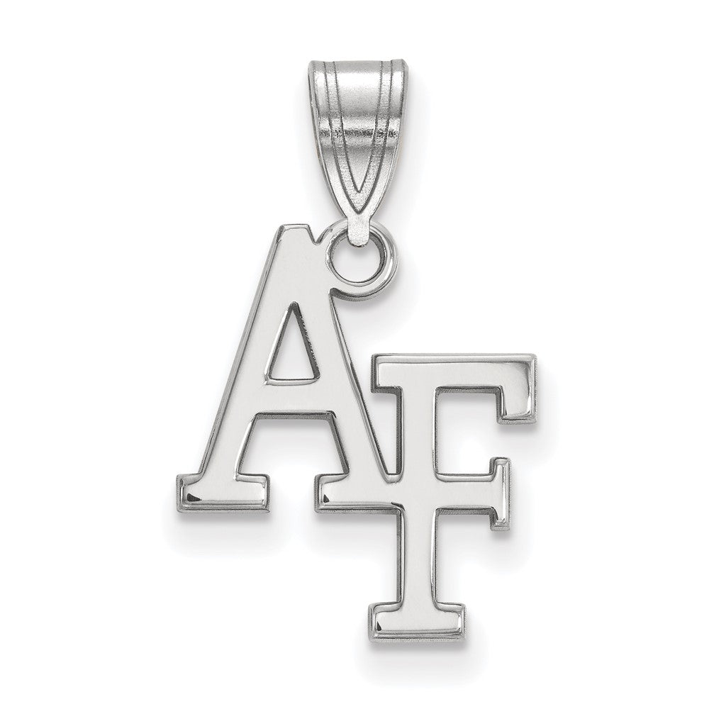 10k White Gold Air force Academy Medium 'AF' Pendant, Item P18642 by The Black Bow Jewelry Co.