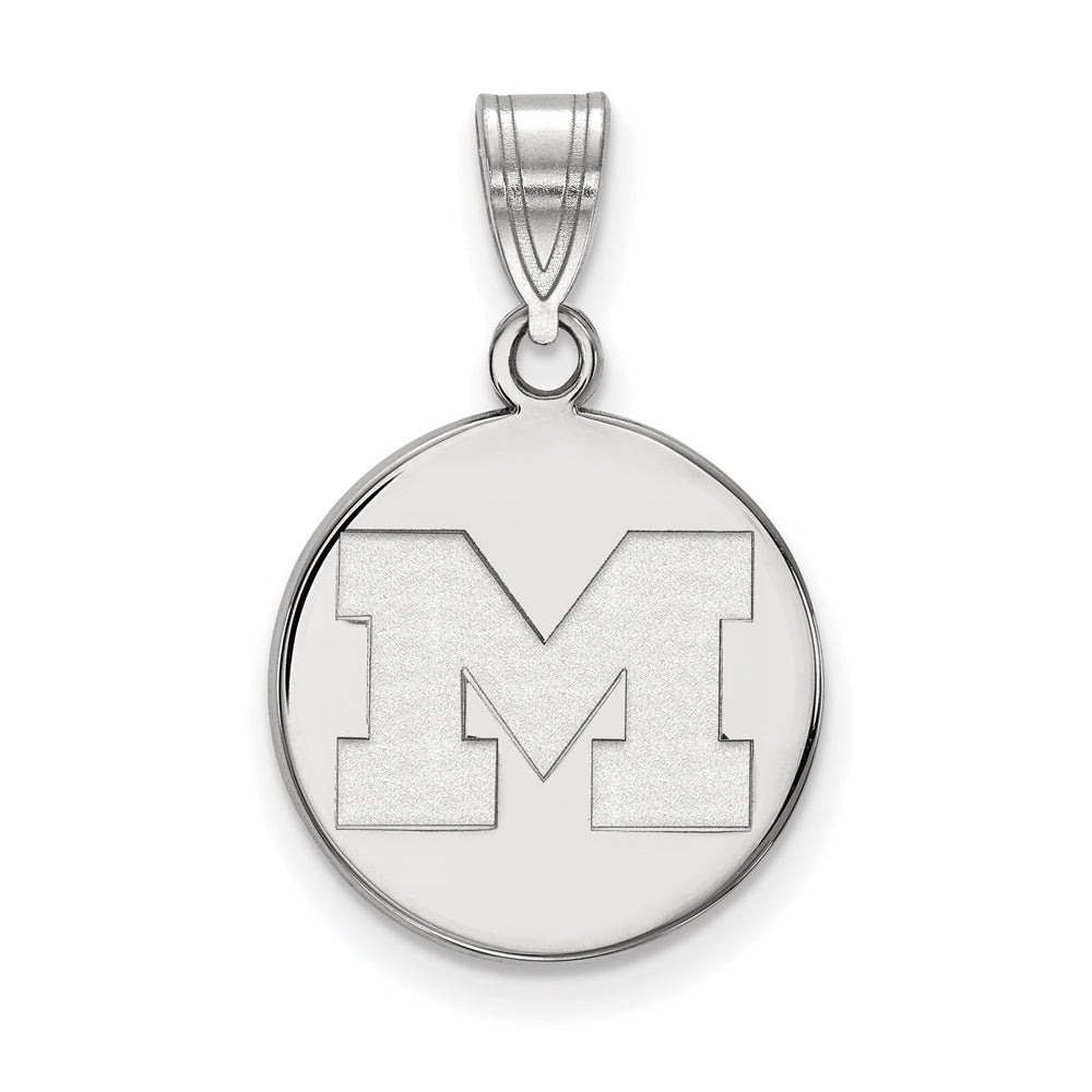 10k White Gold U. of Michigan Medium Initial M Disc Pendant, Item P18675 by The Black Bow Jewelry Co.