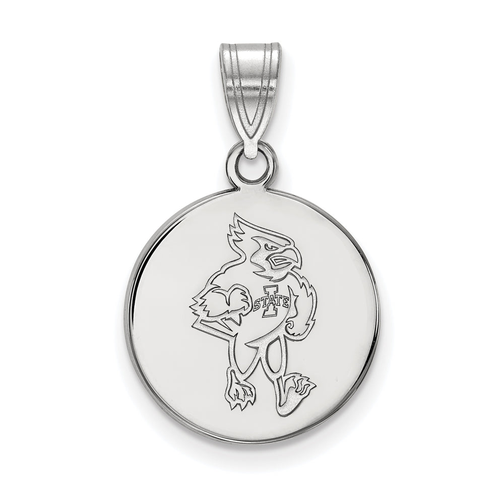 10k White Gold Iowa State Medium Mascot Disc Pendant, Item P18676 by The Black Bow Jewelry Co.