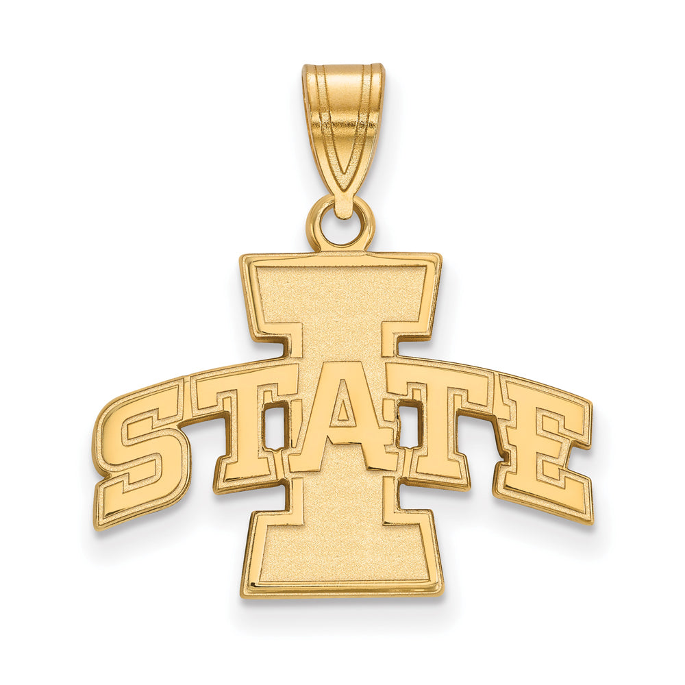 10k Yellow Gold Iowa State Medium &#39;I STATE&#39; Pendant, Item P18760 by The Black Bow Jewelry Co.