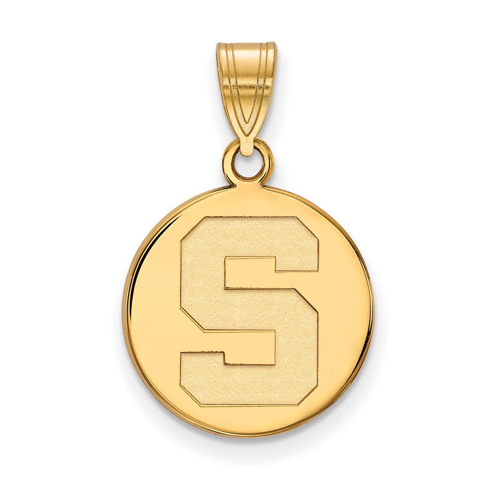 10k Yellow Gold Michigan State Medium Initial S Disc Pendant, Item P18836 by The Black Bow Jewelry Co.