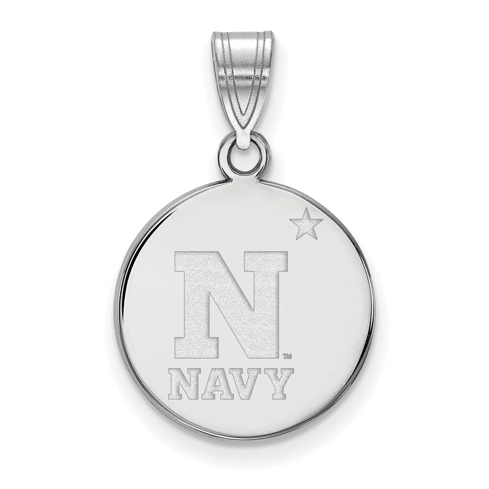 14k White Gold U.S. Naval Academy Medium Disc Pendant, Item P18952 by The Black Bow Jewelry Co.