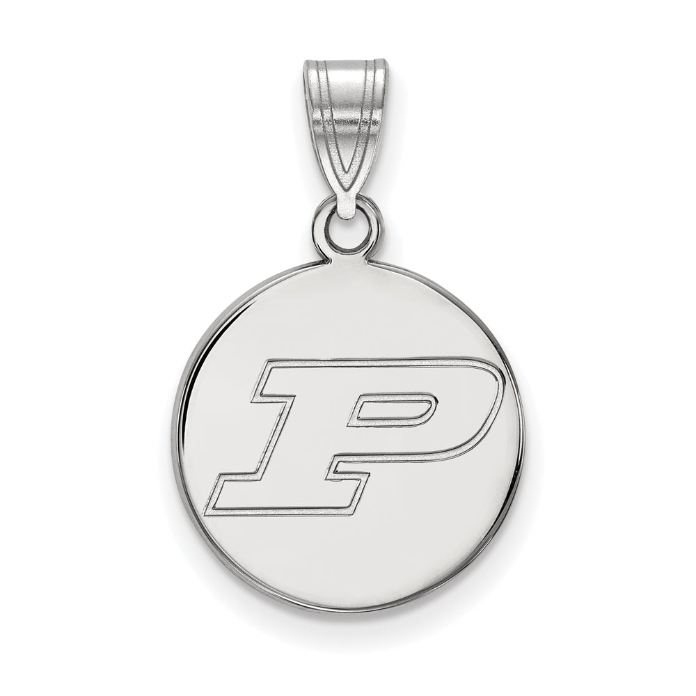 14k White Gold Purdue Medium Initial P Disc Pendant, Item P18970 by The Black Bow Jewelry Co.