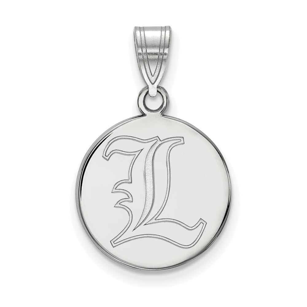 14k White Gold U. of Louisville Medium Disc Pendant, Item P18974 by The Black Bow Jewelry Co.