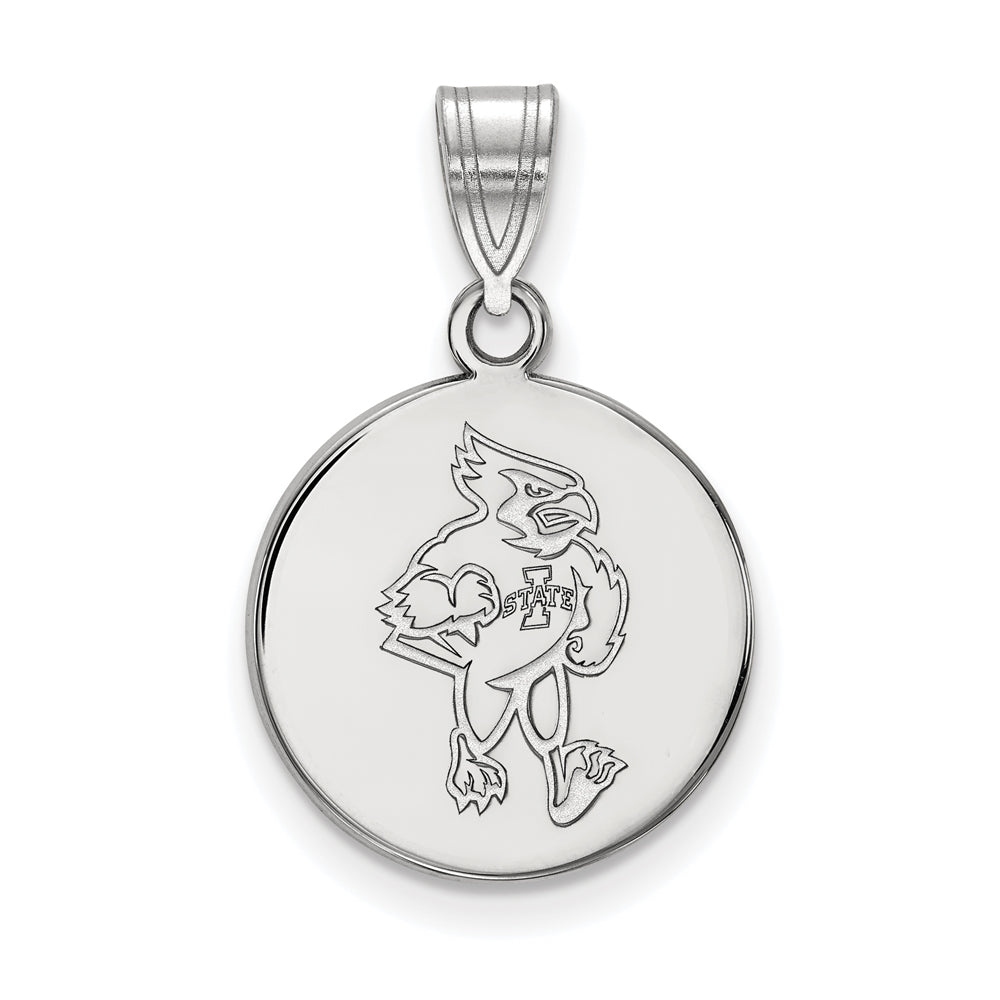 14k White Gold Iowa State Medium Disc Pendant, Item P18980 by The Black Bow Jewelry Co.