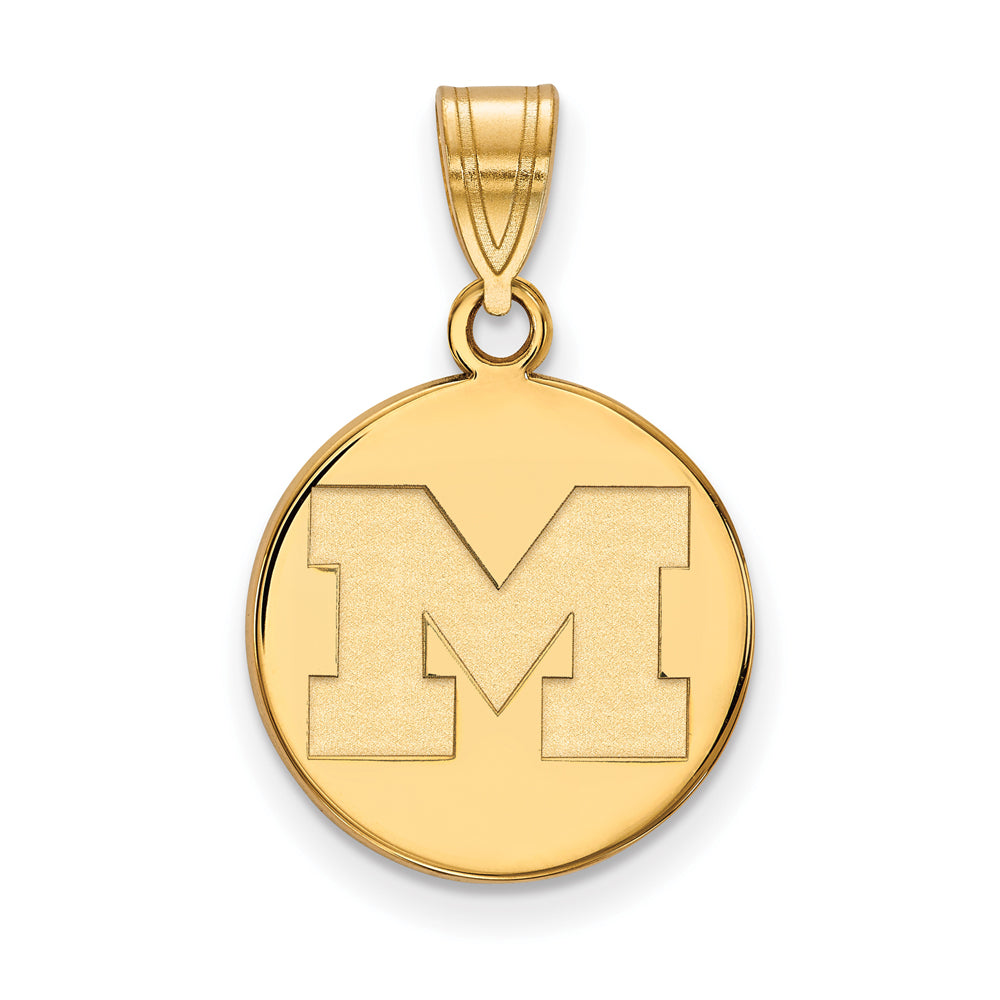 14k Yellow Gold U. of Michigan Medium Initial M Disc Pendant, Item P19131 by The Black Bow Jewelry Co.