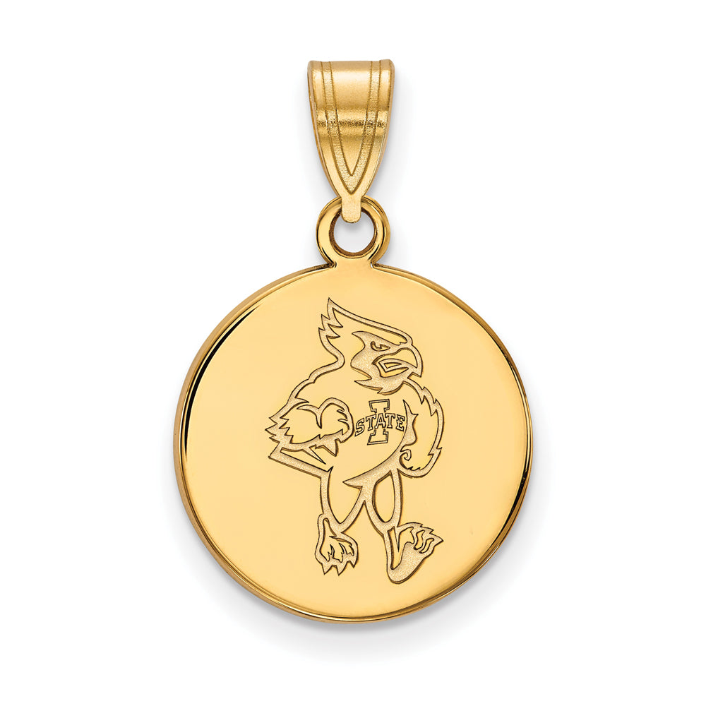 14k Yellow Gold Iowa State Medium Mascot Disc Pendant, Item P19132 by The Black Bow Jewelry Co.
