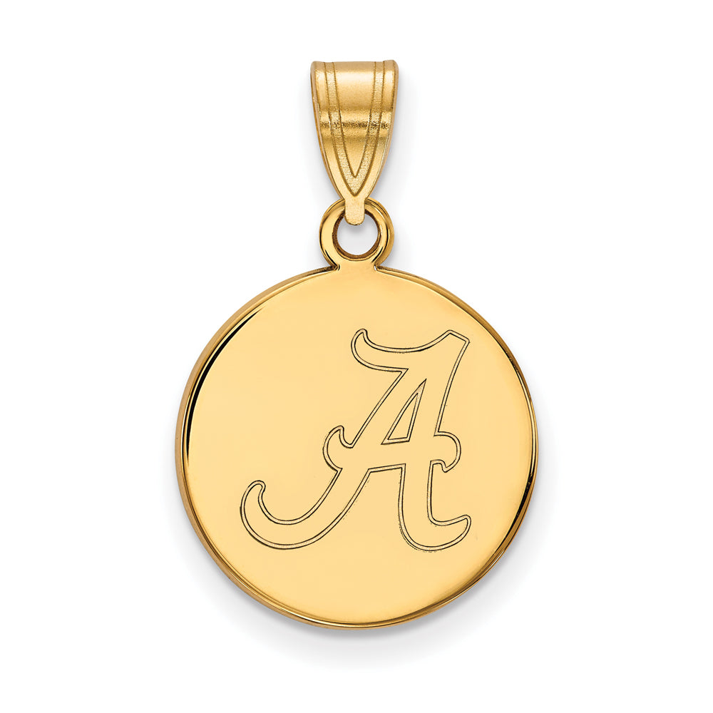 14k Yellow Gold U. of Alabama Medium Initial A Disc Pendant, Item P19142 by The Black Bow Jewelry Co.