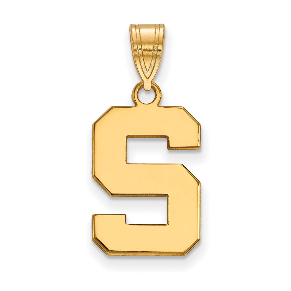 14k Gold Plated Silver Michigan State Medium Initial S Pendant, Item P19221 by The Black Bow Jewelry Co.