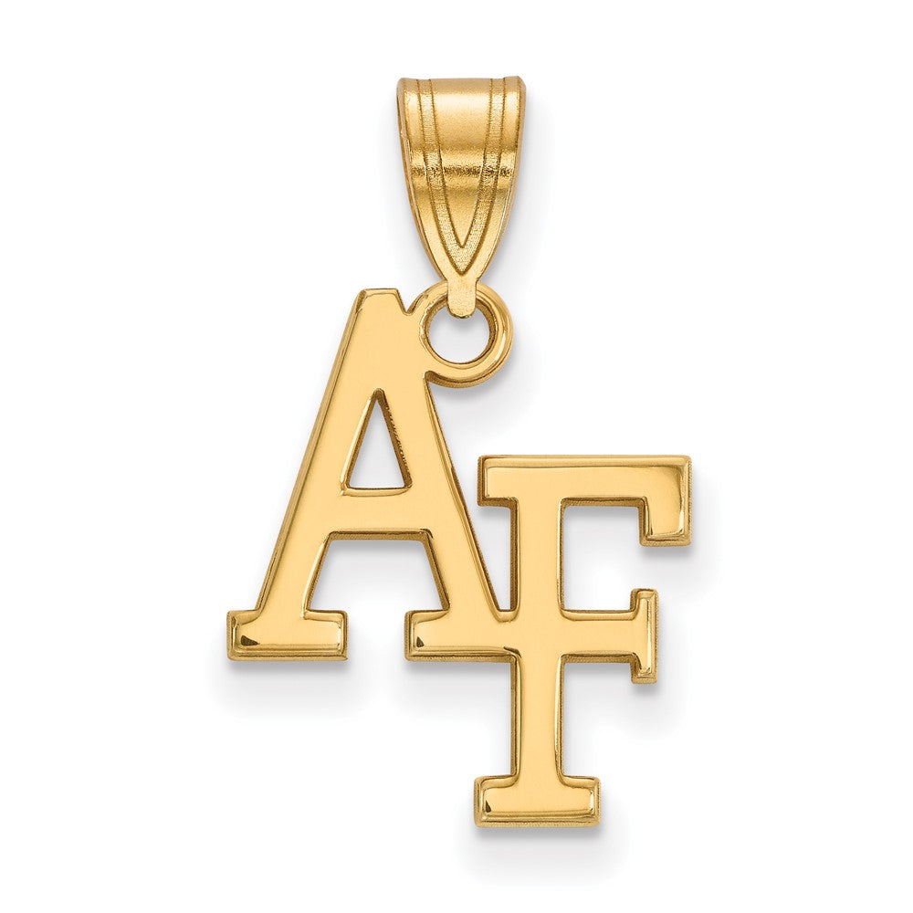 14k Gold Plated Silver Air force Academy Medium &#39;AF&#39; Pendant, Item P19251 by The Black Bow Jewelry Co.