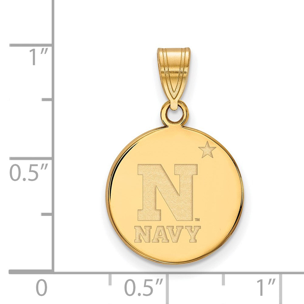Alternate view of the 14k Gold Plated Silver U.S. Naval Academy Medium Disc Pendant by The Black Bow Jewelry Co.