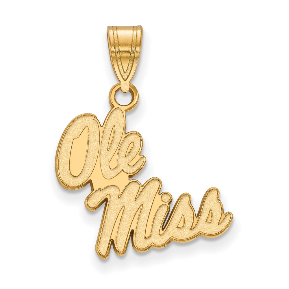 14k Gold Plated Silver U. of Mississippi Medium &#39;Ole Miss&#39; Pendant, Item P19358 by The Black Bow Jewelry Co.