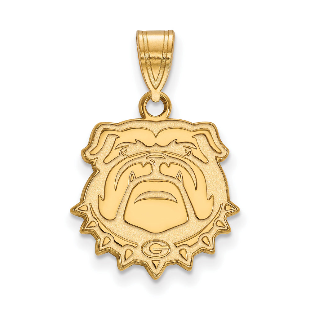 14k Gold Plated Silver U. of Georgia Medium Bulldog Pendant, Item P19386 by The Black Bow Jewelry Co.