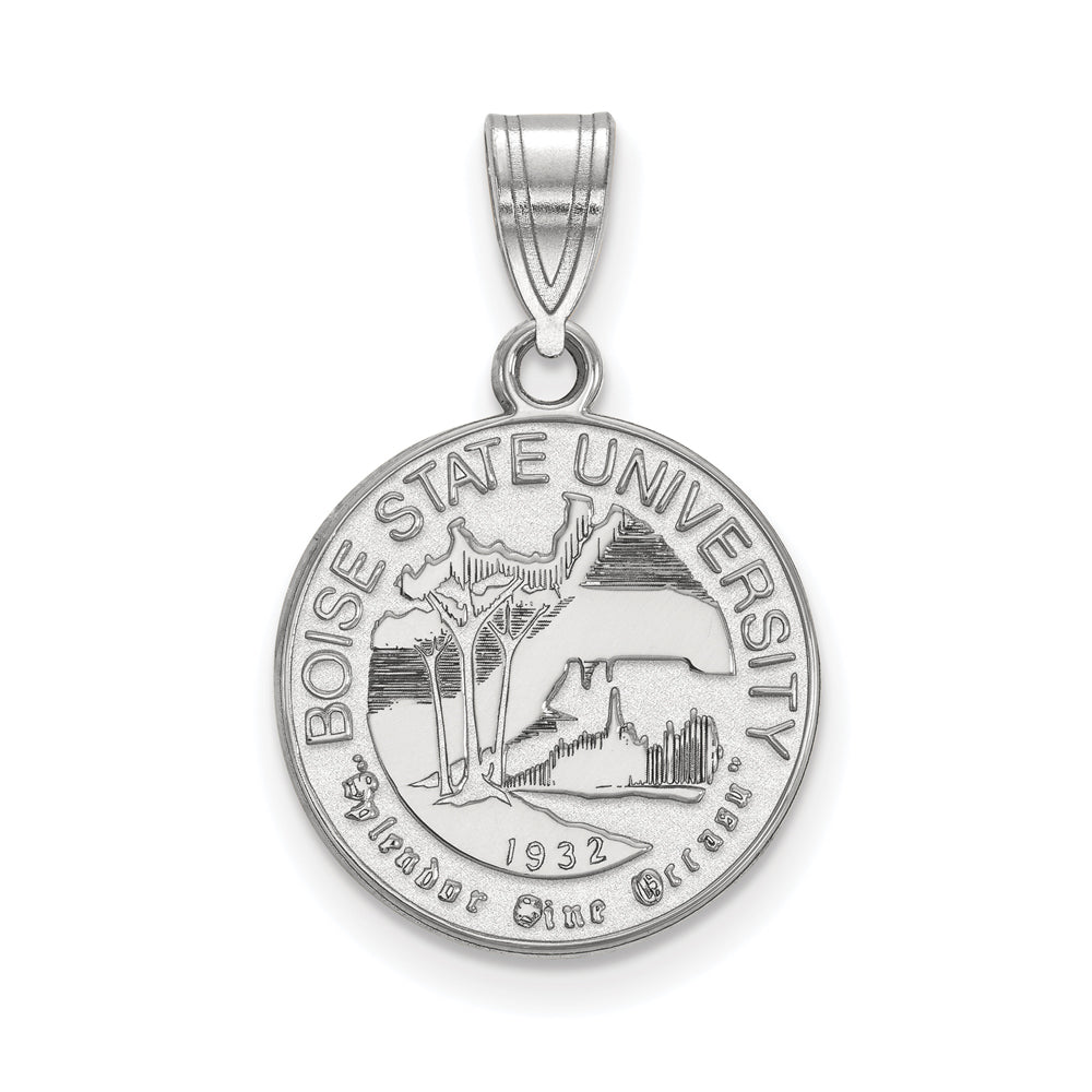 Sterling Silver Boise State Medium Crest Pendant, Item P19460 by The Black Bow Jewelry Co.