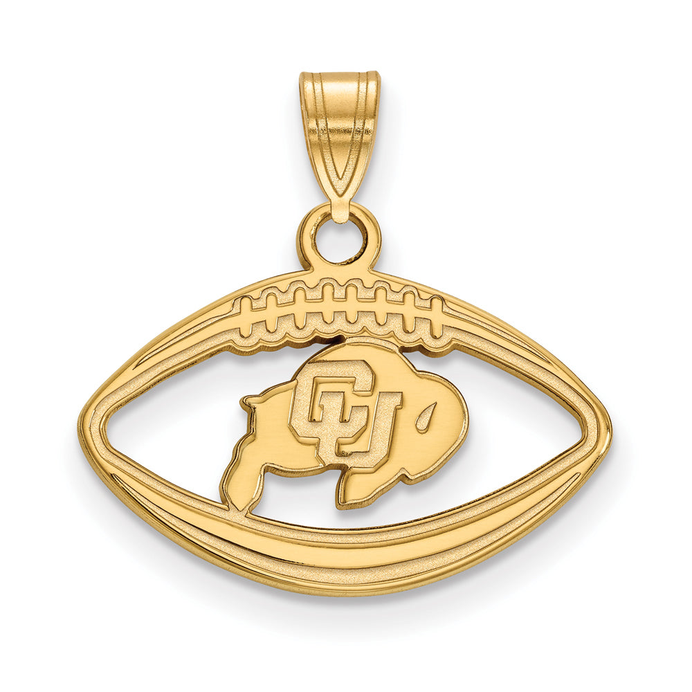 14k Gold Plated Silver U. of Colorado Football Pendant, Item P19607 by The Black Bow Jewelry Co.