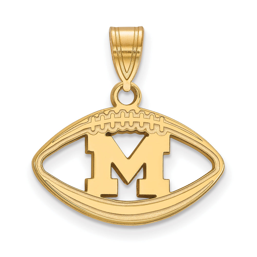 14k Gold Plated Silver U. of Michigan Football Pendant, Item P19626 by The Black Bow Jewelry Co.