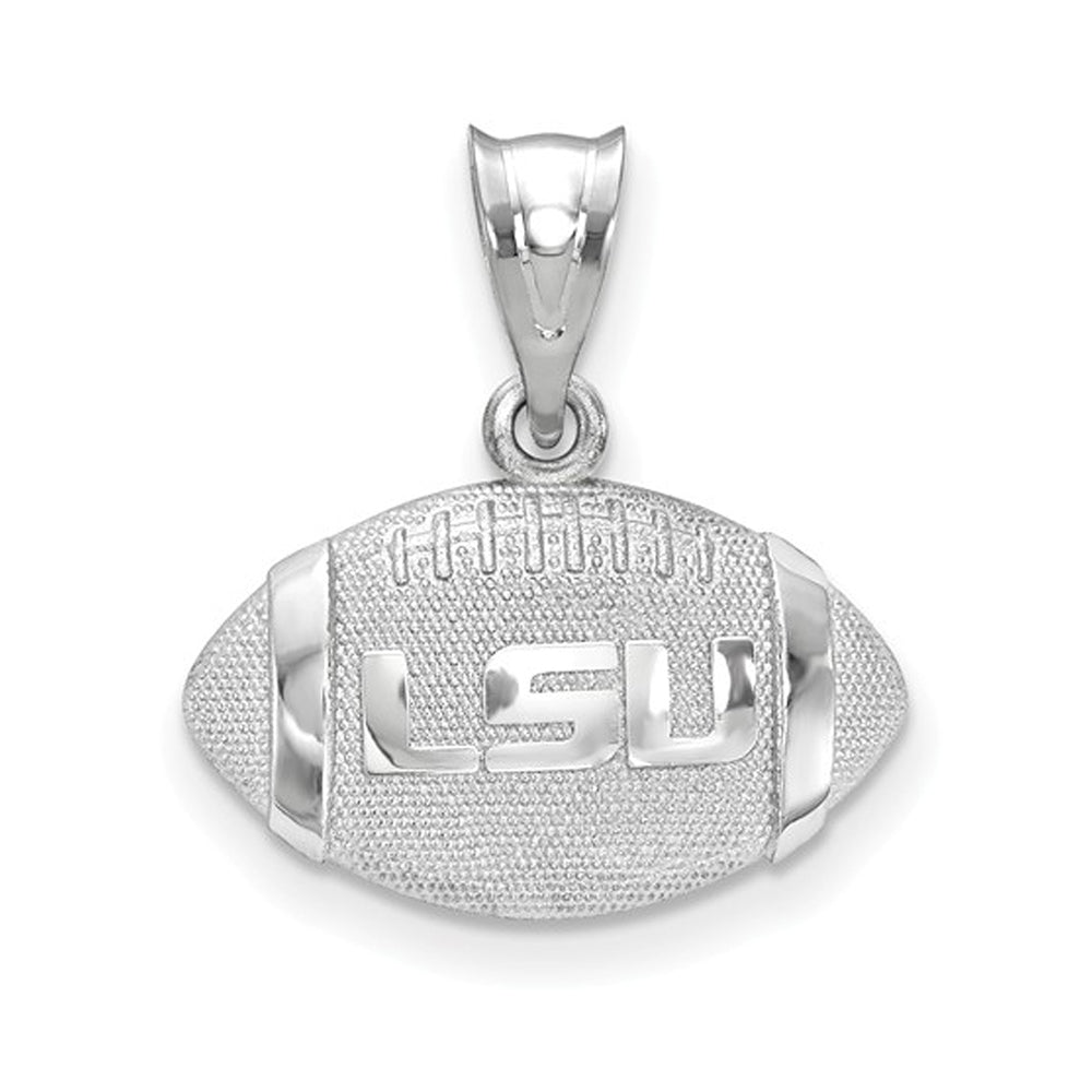 Sterling Silver Louisiana State 3D Football w Logo Pendant, Item P19685 by The Black Bow Jewelry Co.