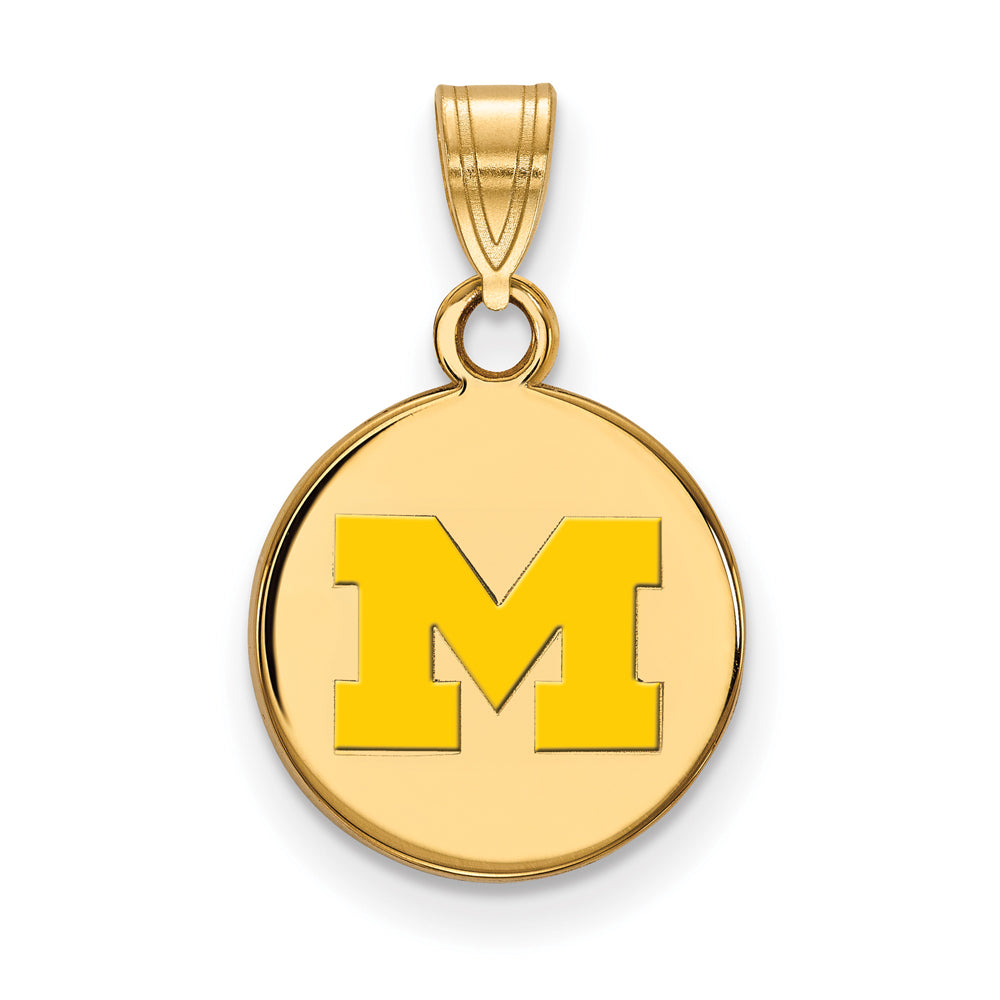 14k Gold Plated Silver U. of Michigan Small Yellow Enamel Disc Pendant, Item P19706 by The Black Bow Jewelry Co.