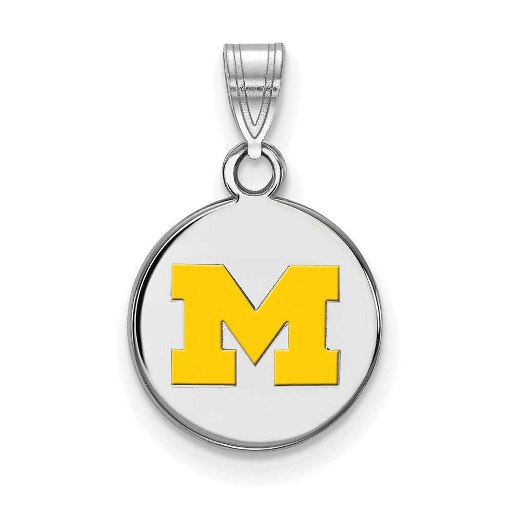 Sterling Silver U. of Michigan Small Yellow Enamel Disc Pendant, Item P19751 by The Black Bow Jewelry Co.