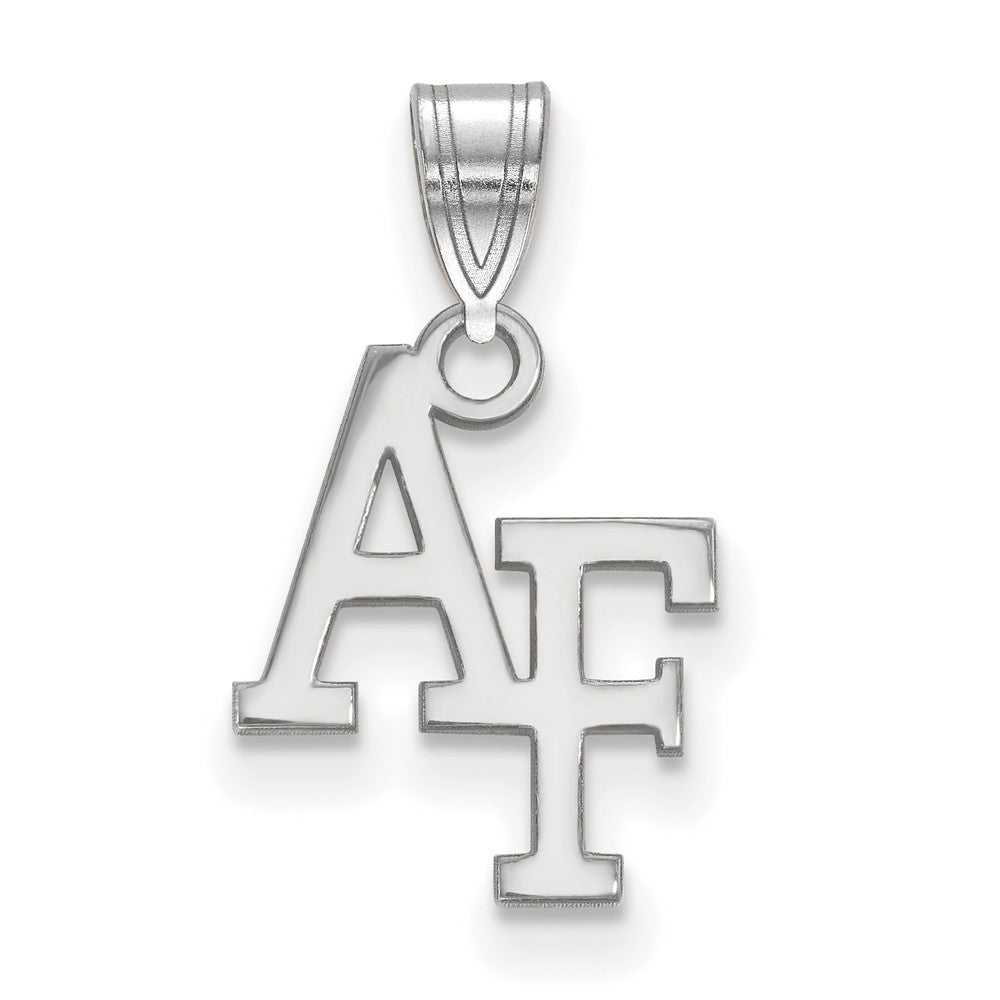 10k White Gold Air force Academy Small 'AF' Pendant, Item P19885 by The Black Bow Jewelry Co.