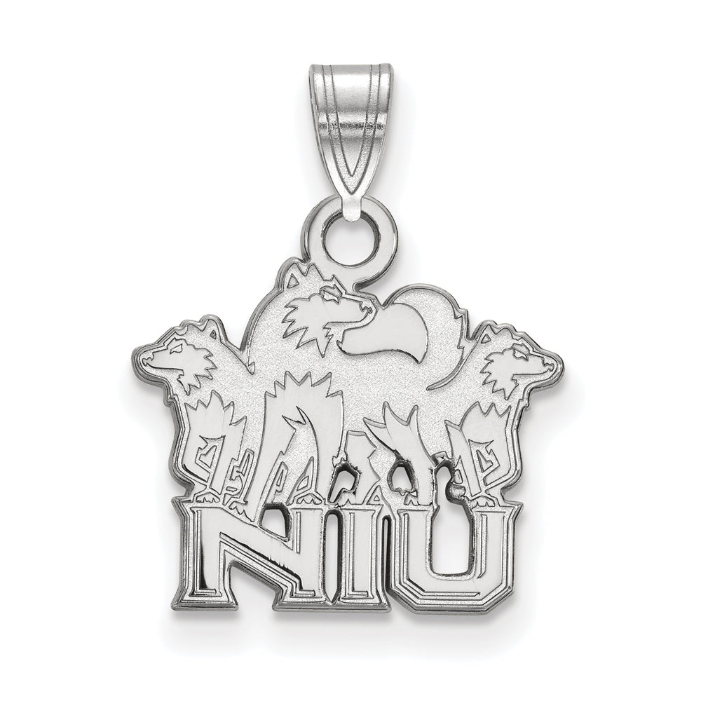 10k White Gold Northern Illinois U. Small Logo Pendant, Item P19931 by The Black Bow Jewelry Co.