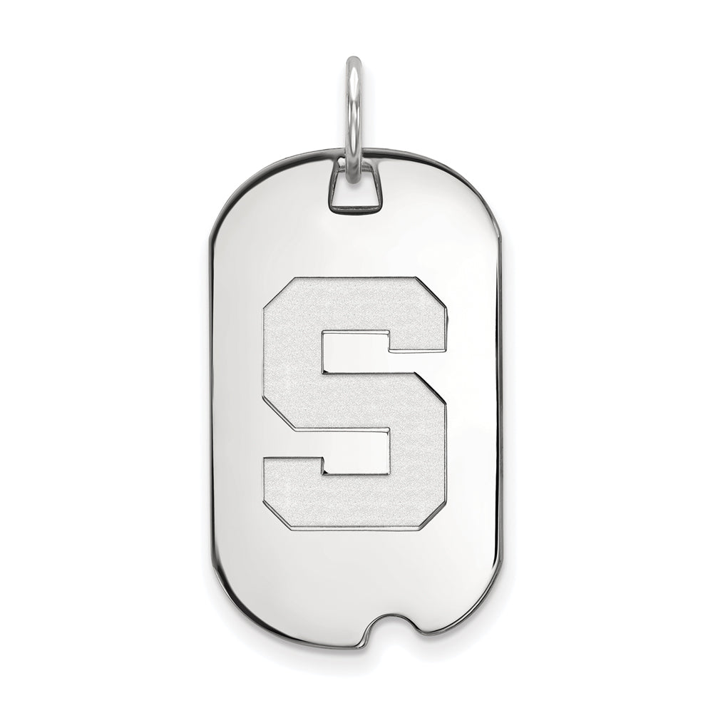 10k White Gold Michigan State Initial S Dog Tag Pendant, Item P19956 by The Black Bow Jewelry Co.