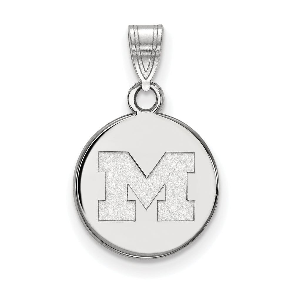 10k White Gold U. of Michigan Small Initial M Disc Pendant, Item P19971 by The Black Bow Jewelry Co.