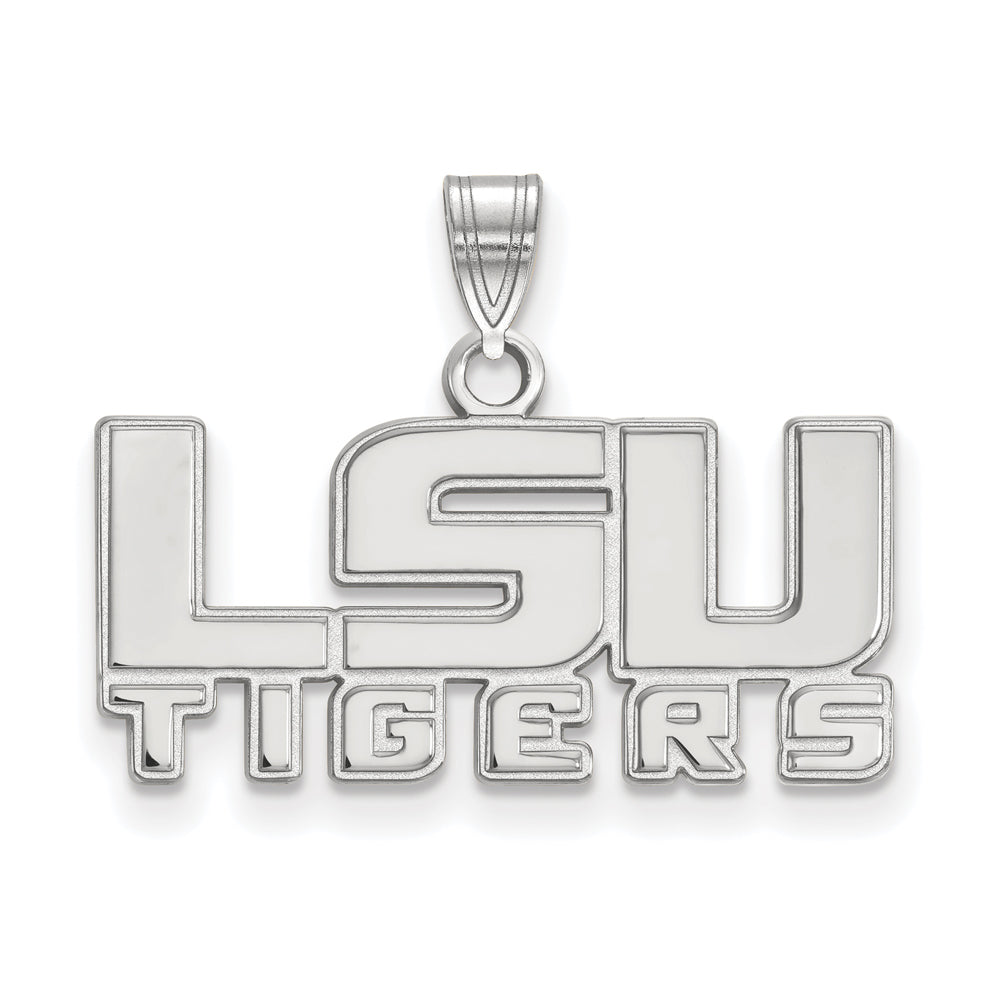 14k White Gold Louisiana State Small &#39;LSU TIGERS&#39; Pendant, Item P20464 by The Black Bow Jewelry Co.
