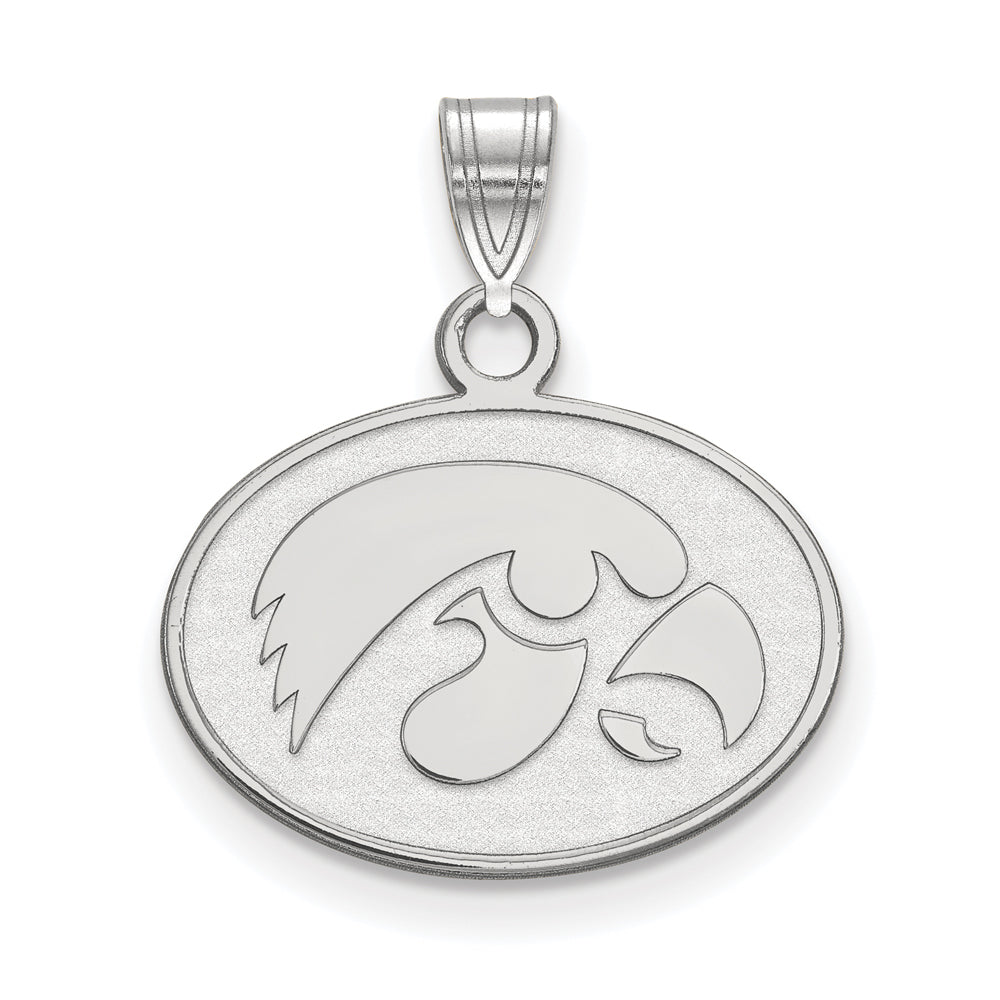14k White Gold U. of Iowa Small Oval Mascot Pendant, Item P20472 by The Black Bow Jewelry Co.