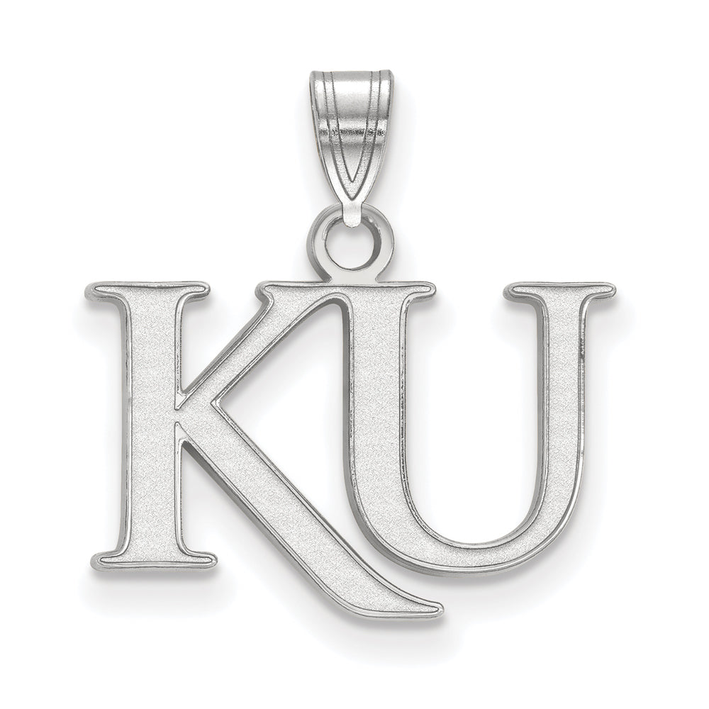 14k White Gold U. of Kansas Small &#39;KU&#39; Pendant, Item P20477 by The Black Bow Jewelry Co.