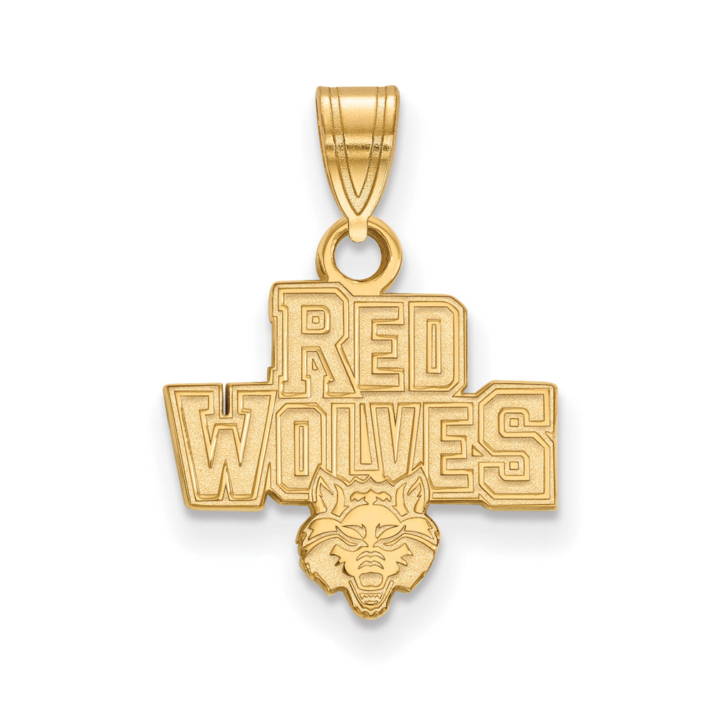 14k Yellow Gold Arkansas State Small &#39;Red Wolves&#39; Pendant, Item P20600 by The Black Bow Jewelry Co.