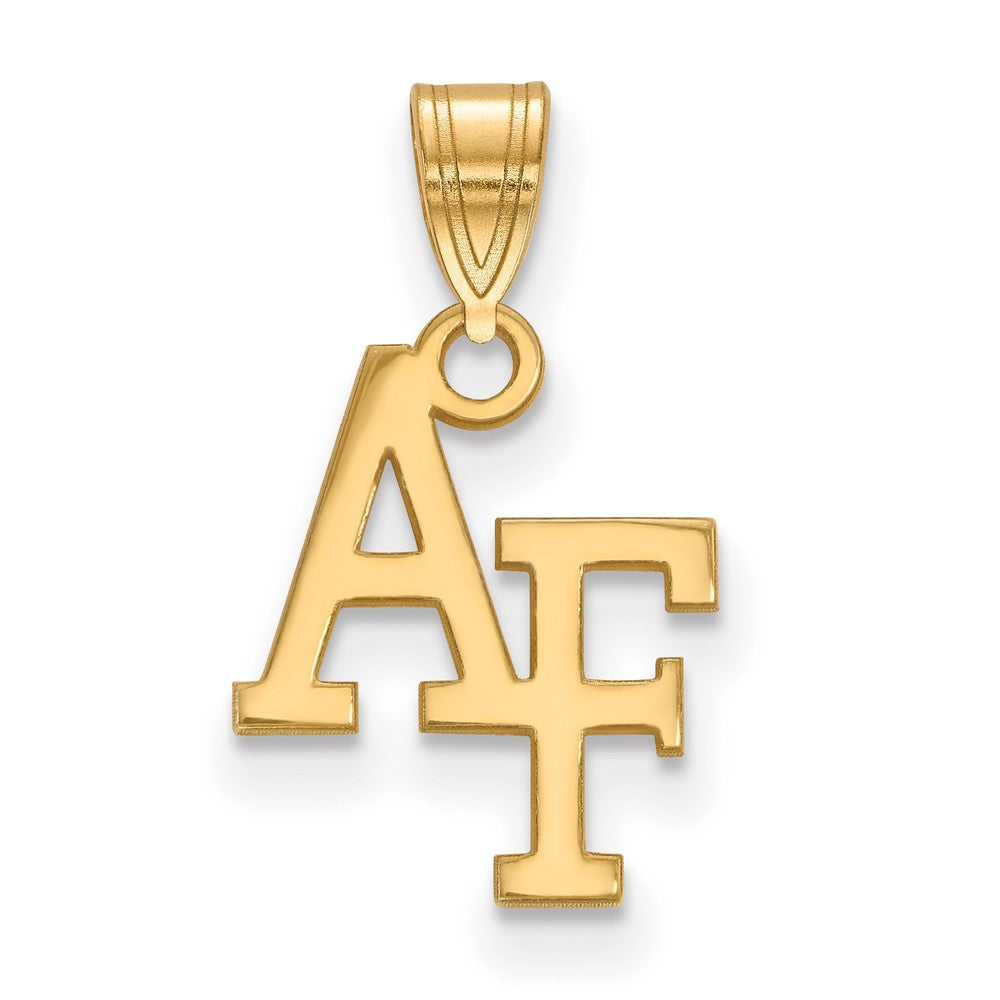14k Gold Plated Silver Air force Academy Small &#39;AF&#39; Pendant, Item P20822 by The Black Bow Jewelry Co.