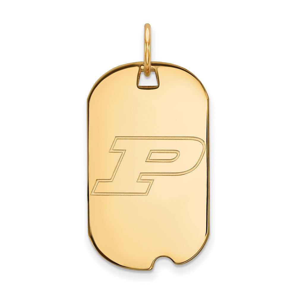 14k Gold Plated Silver Purdue Initial P Dog Tag Pendant, Item P20886 by The Black Bow Jewelry Co.
