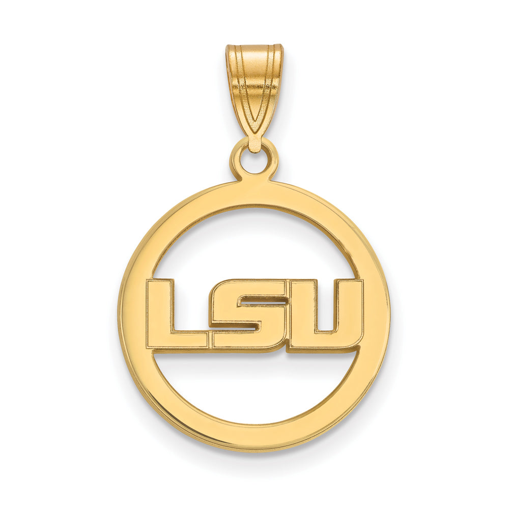 14k Gold Plated Silver Louisiana State Small Circle Pendant, Item P20904 by The Black Bow Jewelry Co.