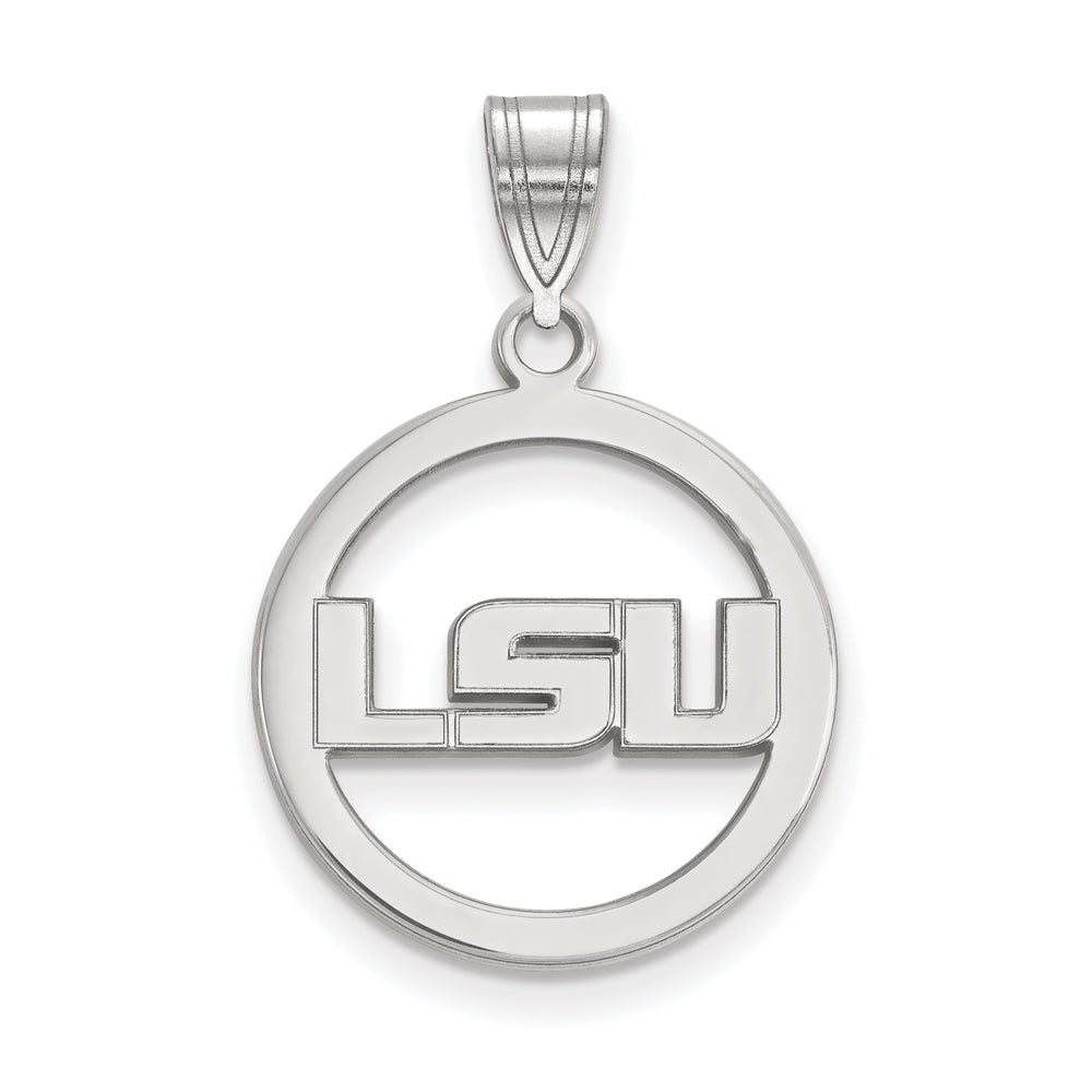 Sterling Silver Louisiana State Small Circle Pendant, Item P21169 by The Black Bow Jewelry Co.
