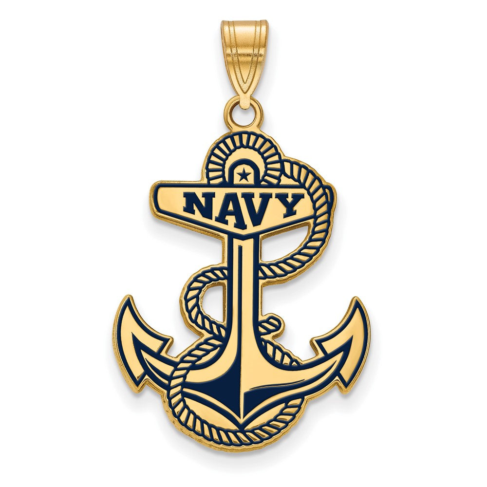 14k Gold Plated Silver U.S. Naval Academy XL Enamel Pendant, Item P21303 by The Black Bow Jewelry Co.